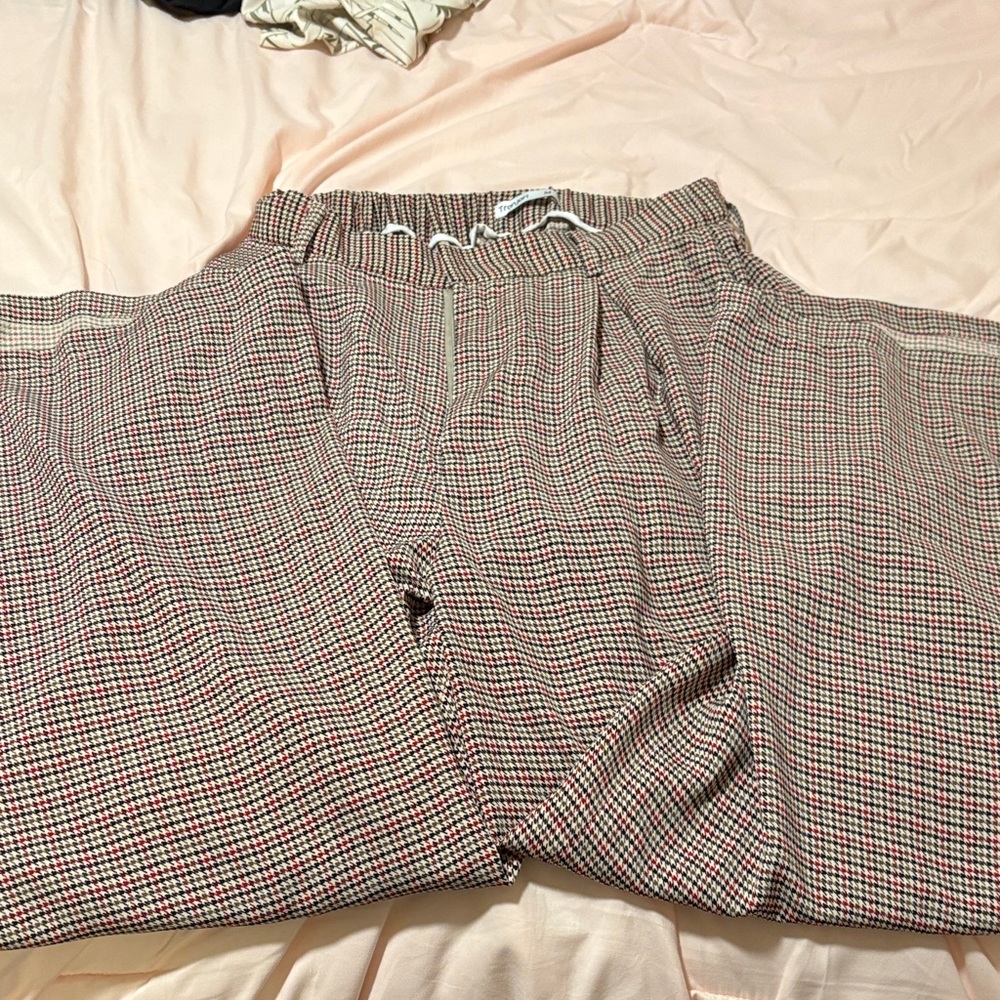 women’s  Stretch Drawstring Houndstooth Pants - Black/Red